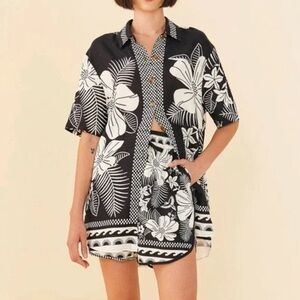 New FARM RIO Printed linen-blend shirt Sz Medium